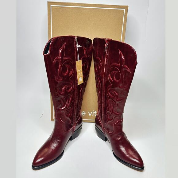 NWT Dolce Vita Mirla Extra Wide Calf Oxblood Leather Knee High Western Boots 9.5 - Picture 1 of 15